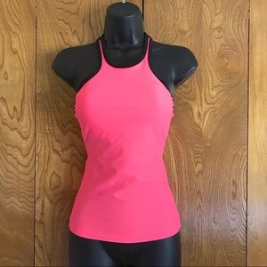 Neon Coral Halter/Racer Back Workout Top